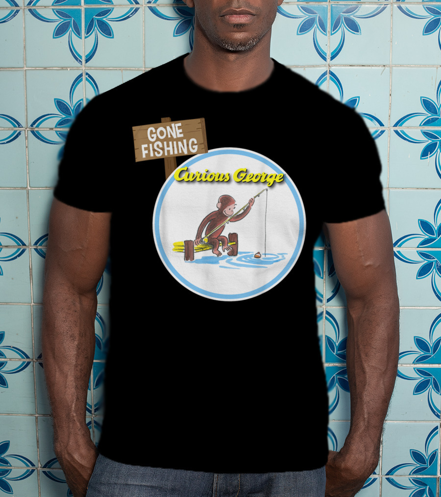 Curious George Gone Fishing Sign And Circle Scene T-Shirt