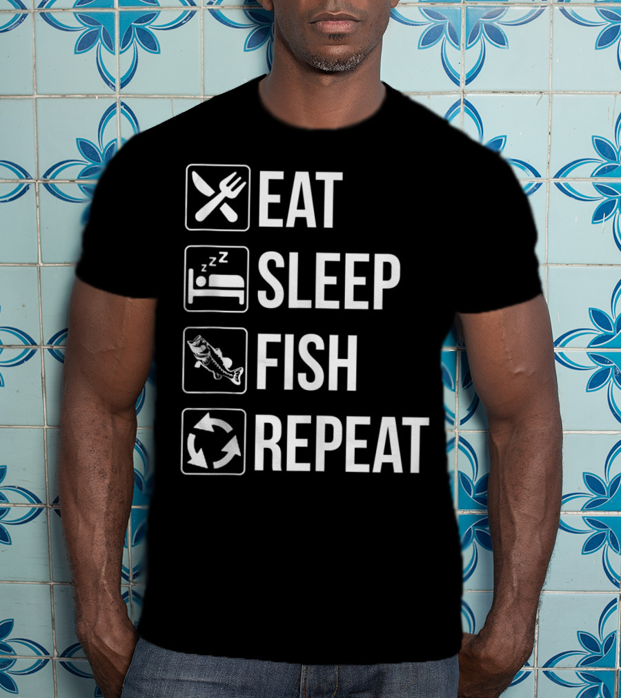 Eat Sleep Fish Repeat Tank Top Funny Fishing Fisherman Iconic Routine Symbols T-Shirt