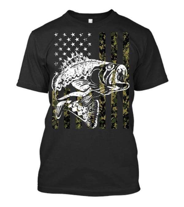 American Flag Camouflage Bass Fishing USA T-Shirt