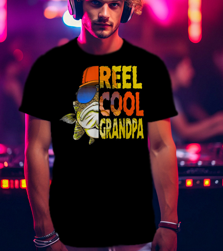 Reel Cool Grandpa Fishing Grandpa Fish Wearing Sunglasses And Hat T-Shirt
