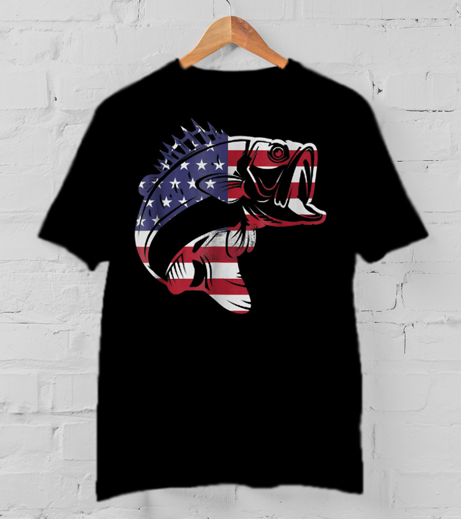 Bass Fishing USA Flag For Fishermen T-Shirt