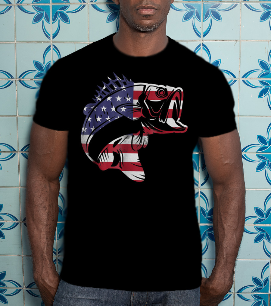 Bass Fishing USA Flag For Fishermen T-Shirt
