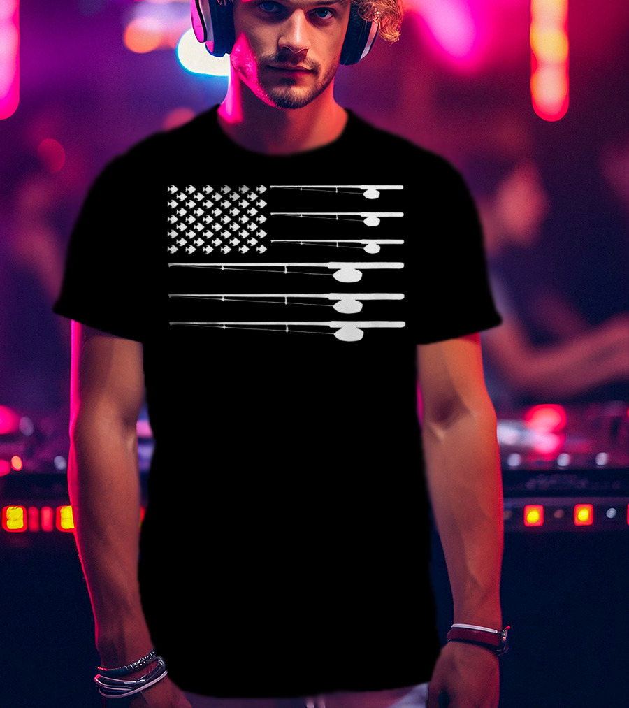 FLY ROD FISHING American Flag Fishersman T-Shirt