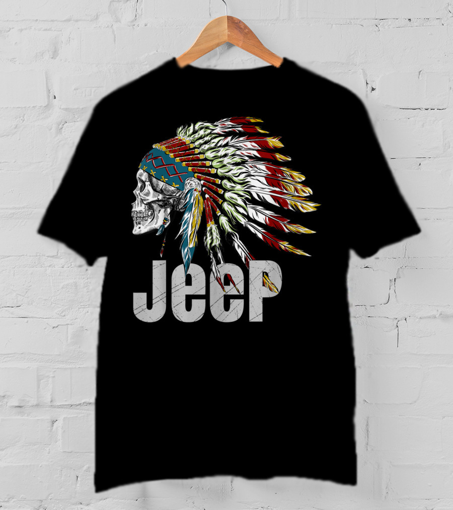 Jeep Skull Wearing Native American Headdress T-Shirt