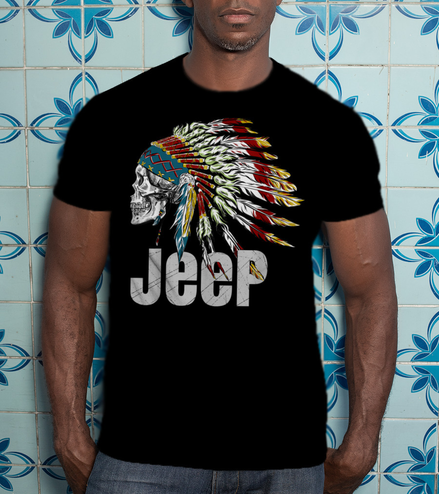 Jeep Skull Wearing Native American Headdress T-Shirt