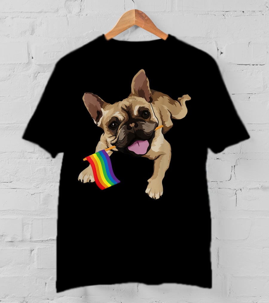 Men Women Kids French Bulldog Holding Gay Pride Flag T-Shirt