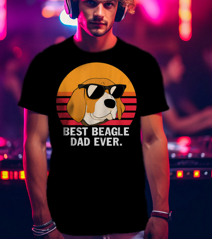 Best Beagle Dad Ever Vintage Style Beagle With Sunglasses T-Shirt