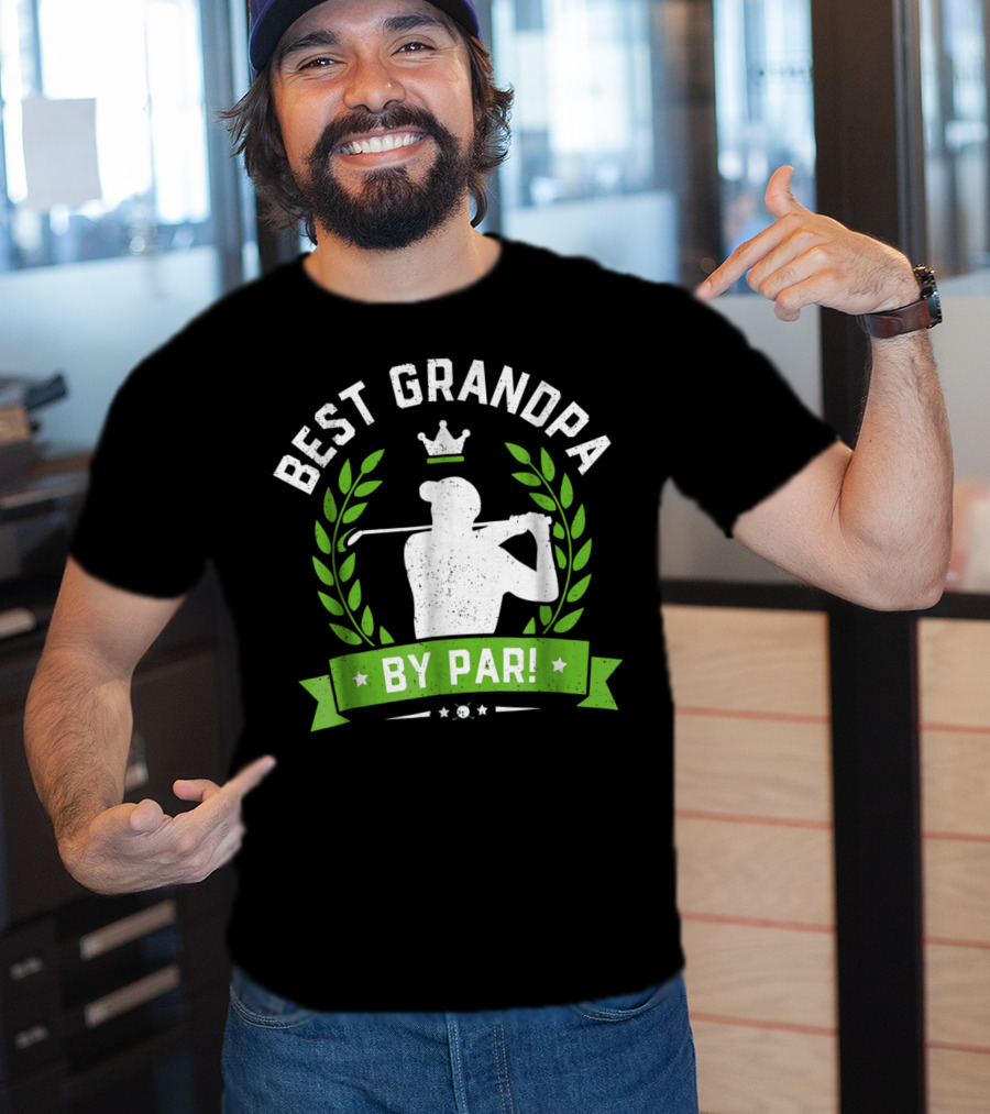 Best Grandpa By Par Funny Golf Crown Laurel Leaf Retro T-Shirt