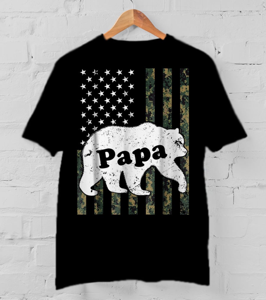 Papa Bear American Flag Camouflage T-Shirt