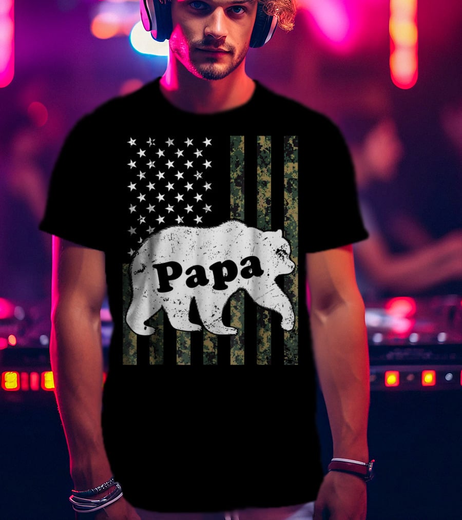 Papa Bear American Flag Camouflage T-Shirt