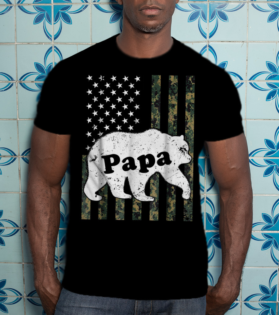 Papa Bear American Flag Camouflage T-Shirt