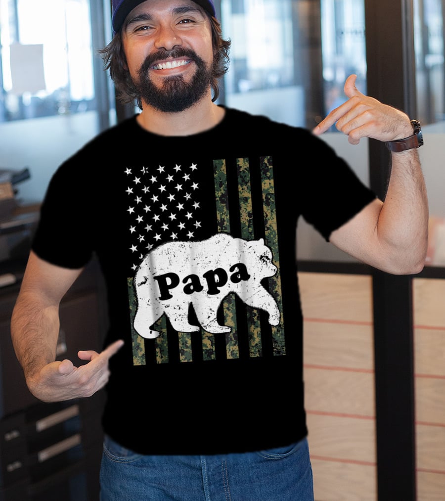 Papa Bear American Flag Camouflage T-Shirt