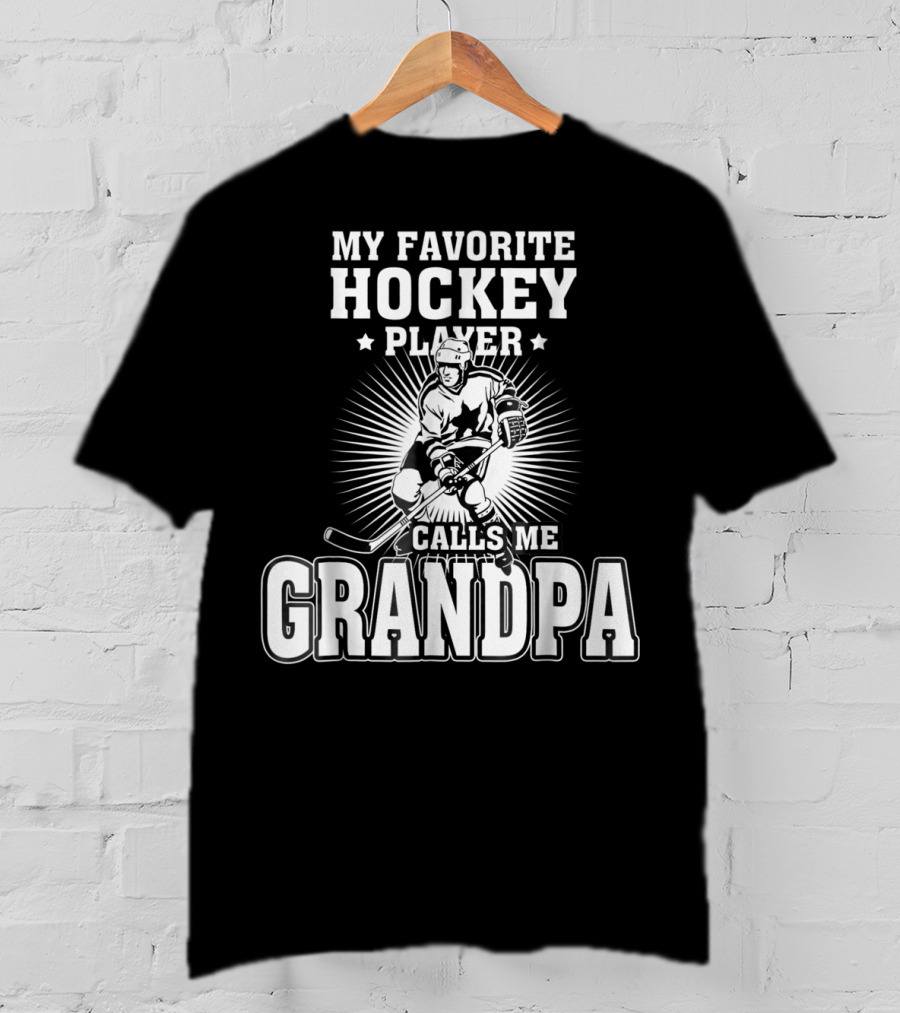 Mens My Favorite Hockey Player Calls Me Grandpa Starburst Ice Skater T-Shirt