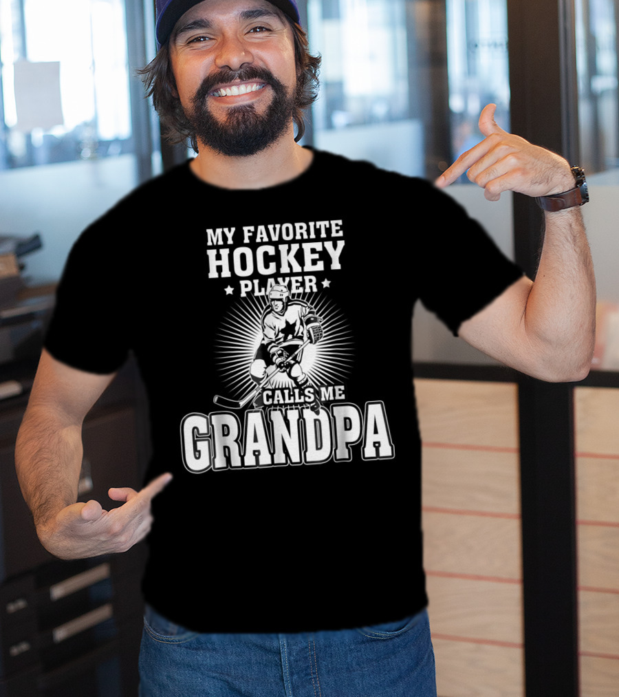 Mens My Favorite Hockey Player Calls Me Grandpa Starburst Ice Skater T-Shirt