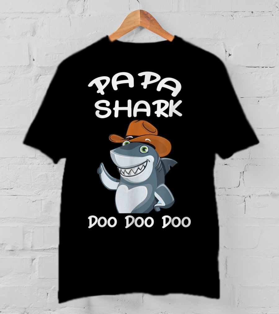 Papa Shark Doo Doo Doo Cartoon Cowboy Hat Father T-Shirt