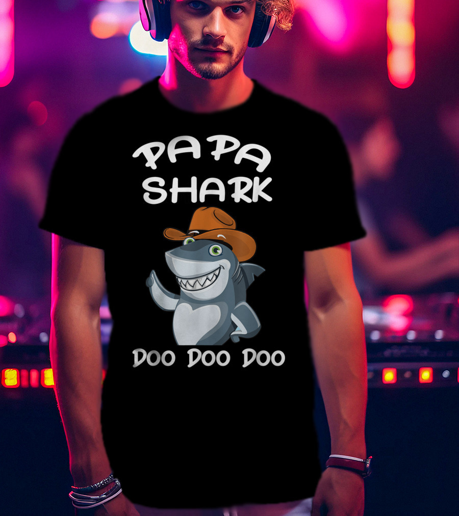 Papa Shark Doo Doo Doo Cartoon Cowboy Hat Father T-Shirt