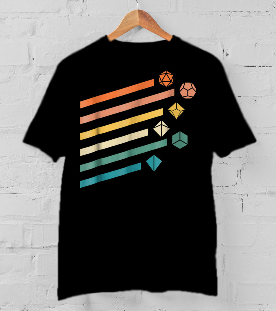 Minimalist Polyhedral Dice Set Colors Retro Stripes T-Shirt