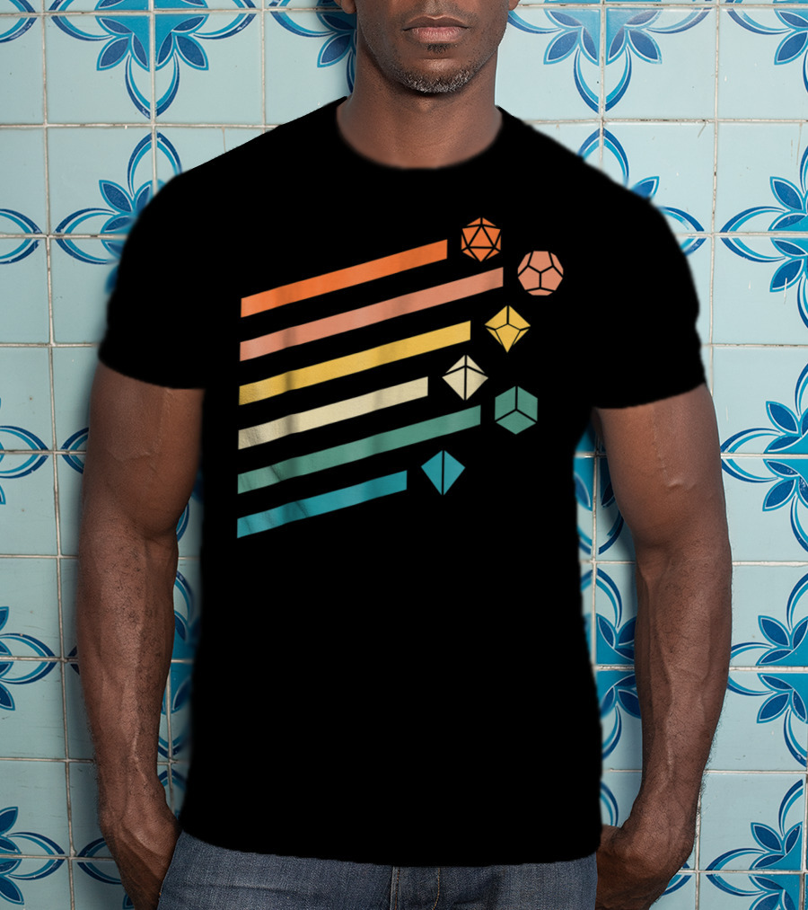 Minimalist Polyhedral Dice Set Colors Retro Stripes T-Shirt