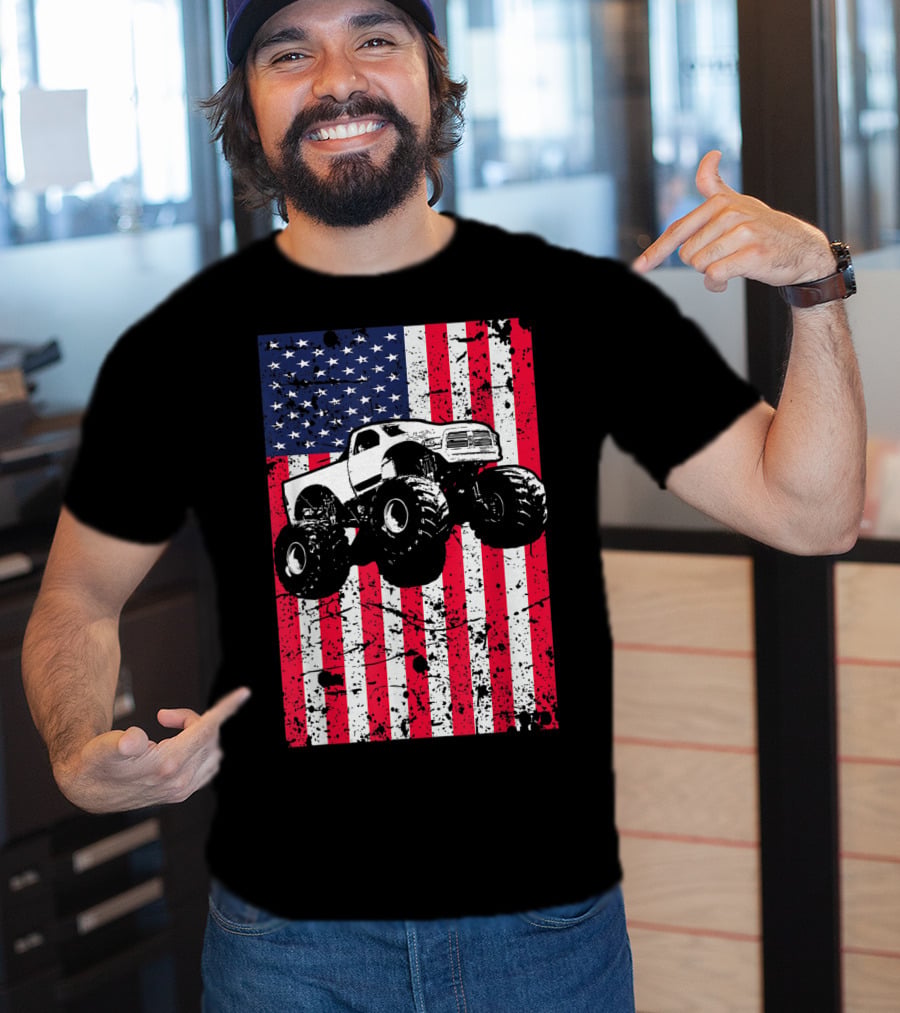 Monster Truck American Flag USA Patriotic Racing T-Shirt