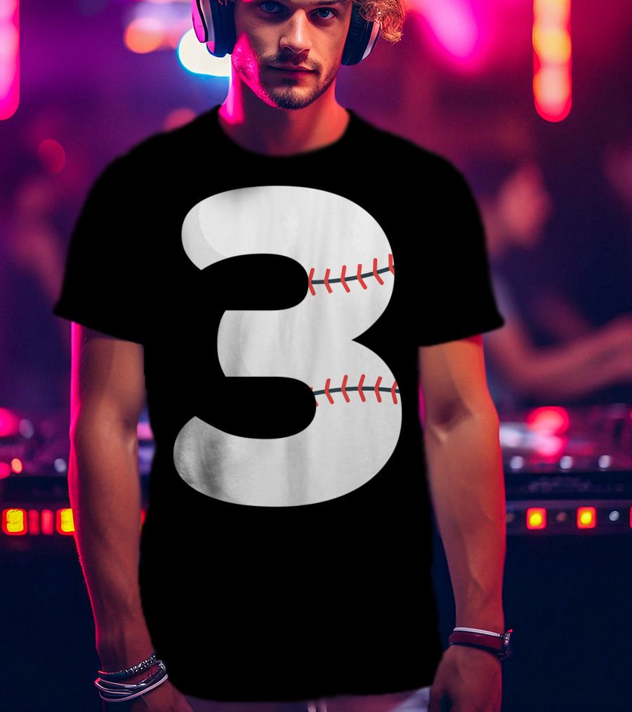 Number 3 Baseball Pitcher Batter Team Concept T-Shirt