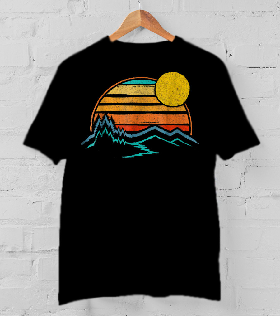 Sunset Mountains Color Fade With Trees And Sun T-Shirt
