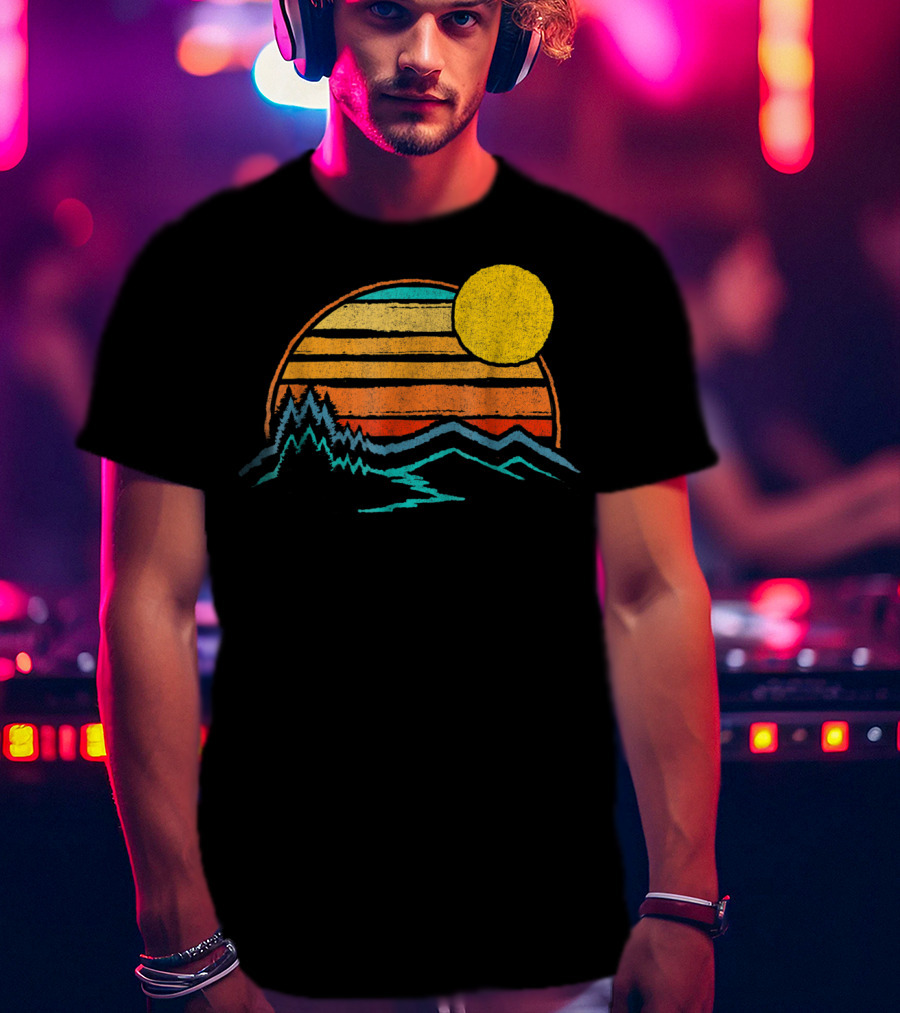 Sunset Mountains Color Fade With Trees And Sun T-Shirt