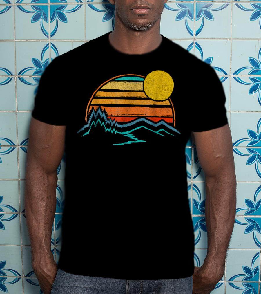 Sunset Mountains Color Fade With Trees And Sun T-Shirt