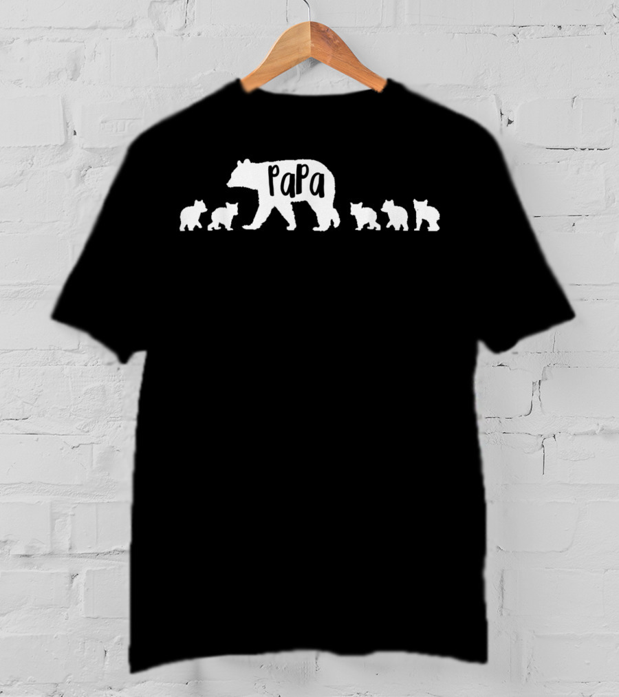 Papa Bear With Five Cubs Silhouette Family T-Shirt