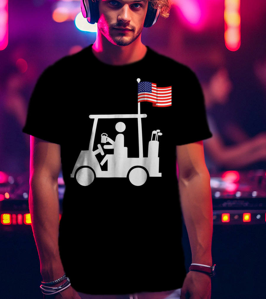 Patriotic USA Golf Cart Strong Beer And Flag T-Shirt