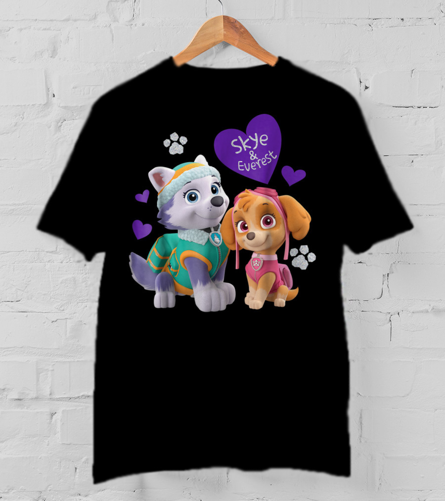 Paw Patrol Skye And Everest Hearts Paws T-Shirt