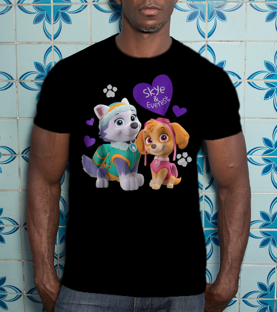 Paw Patrol Skye And Everest Hearts Paws T-Shirt