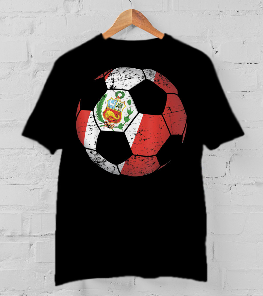 Peru Soccer Ball With Flag Design Peruvian Foot Jersey T-Shirt