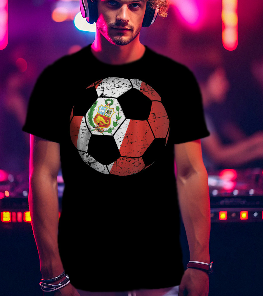 Peru Soccer Ball With Flag Design Peruvian Foot Jersey T-Shirt