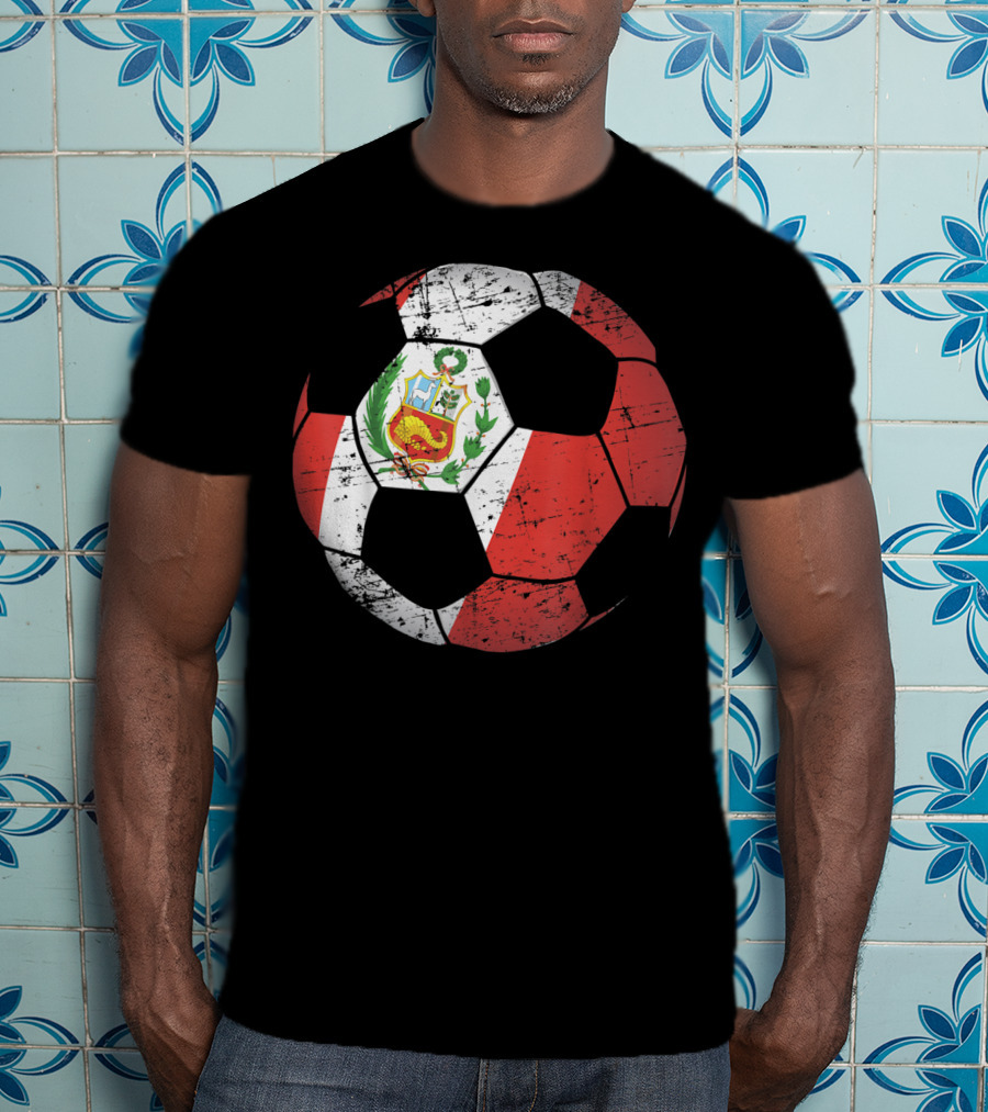 Peru Soccer Ball With Flag Design Peruvian Foot Jersey T-Shirt