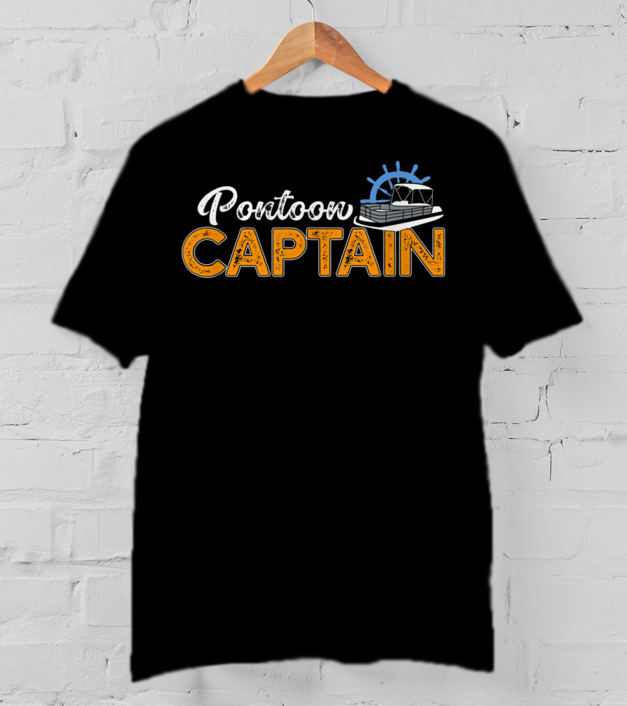 Pontoon Captain Funny Boat Steering Wheel And Pontoon T-Shirt