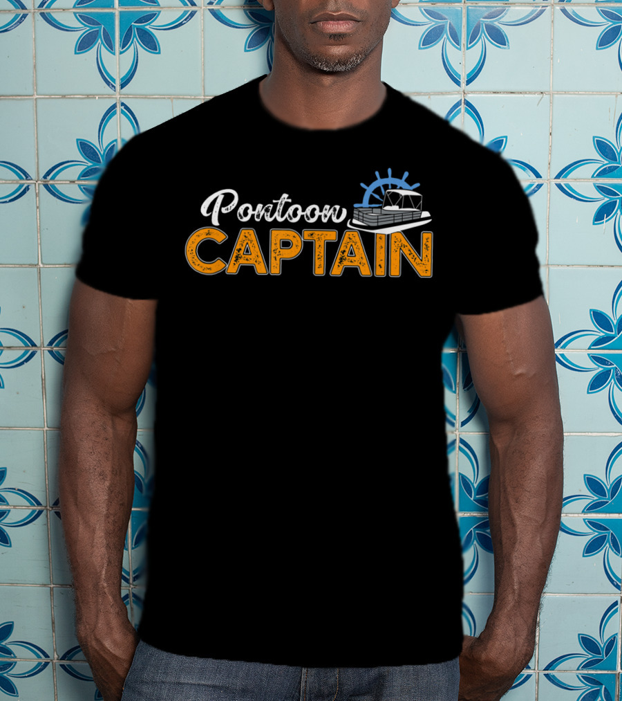 Pontoon Captain Funny Boat Steering Wheel And Pontoon T-Shirt