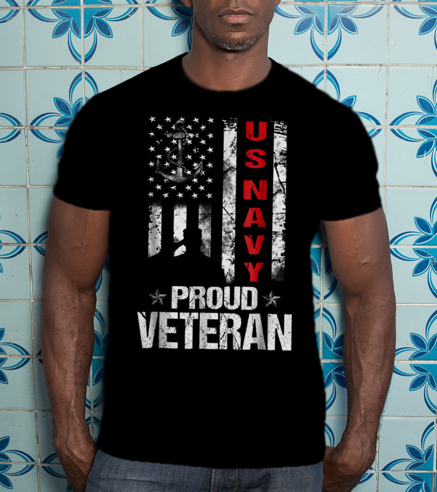 US Navy Anchor Patriotic Proud Veteran Flag T-Shirt