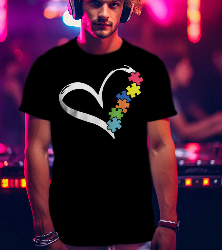 Puzzles Piece Heart Autism Awareness Love T-Shirt