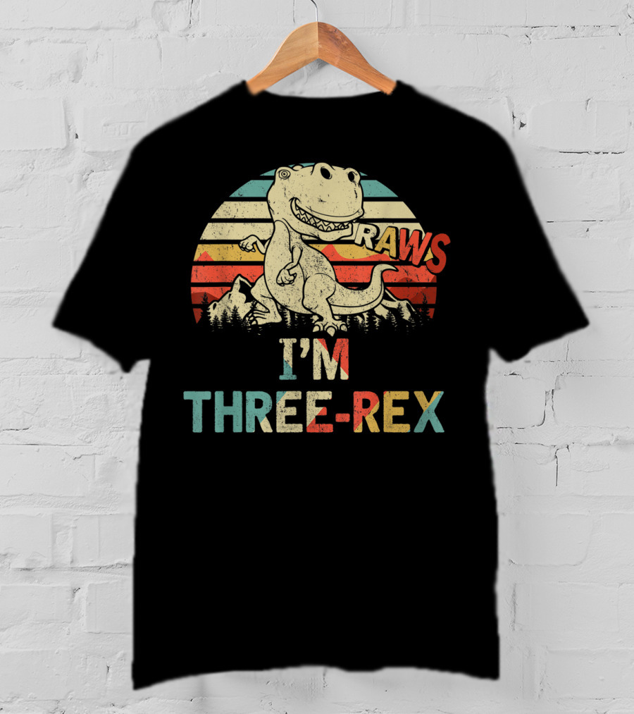 Raws I'm Three-Rex 3rd Birthday Boy Dinosaur Kid T-Shirt