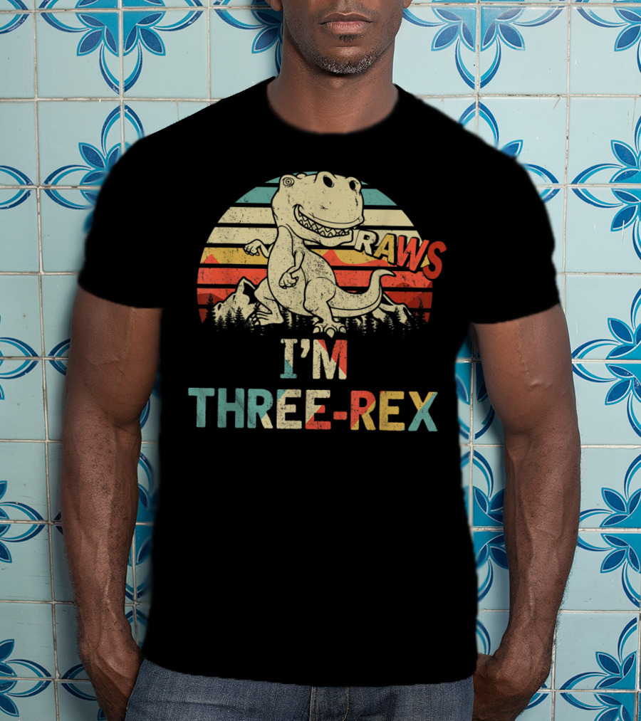 Raws I'm Three-Rex 3rd Birthday Boy Dinosaur Kid T-Shirt