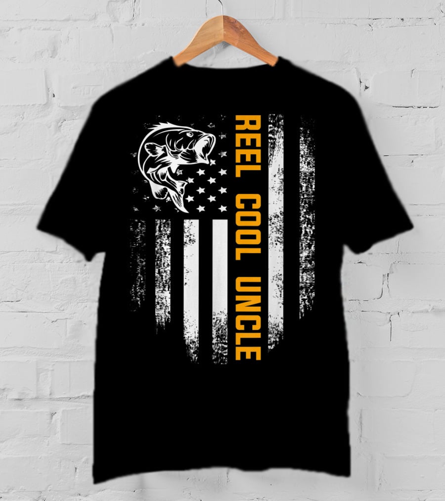 Reel Cool Uncle Vintage Flag Fishing Father Bass American Flag T-Shirt