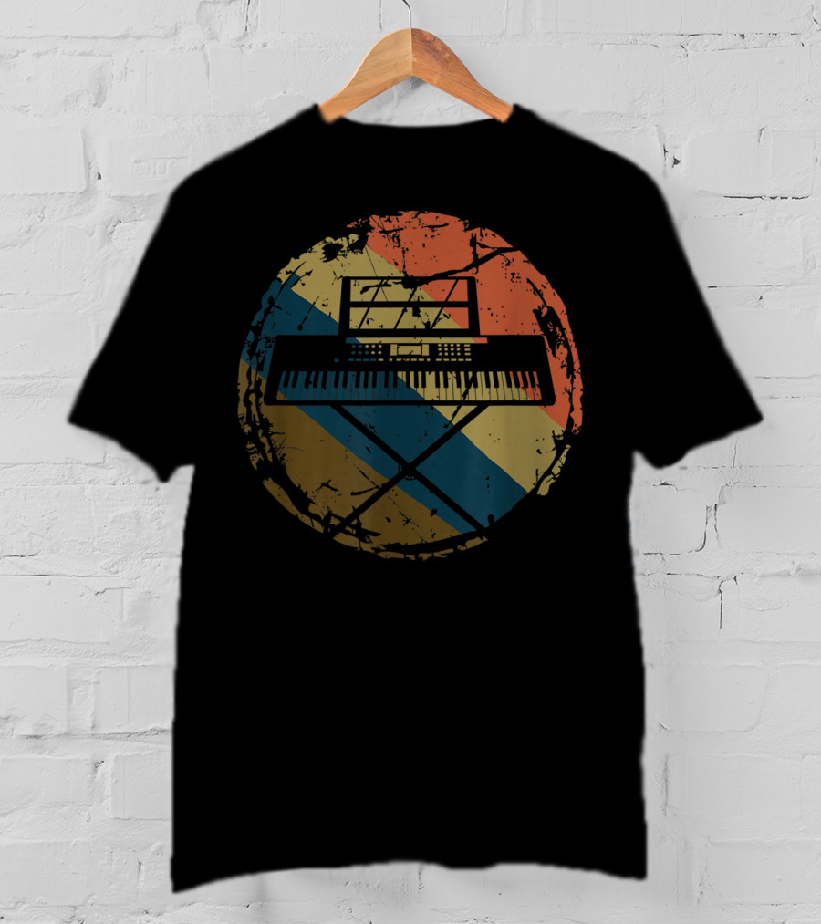 Retro Vintage Keyboard Piano Player Music Pianist Circle T-Shirt