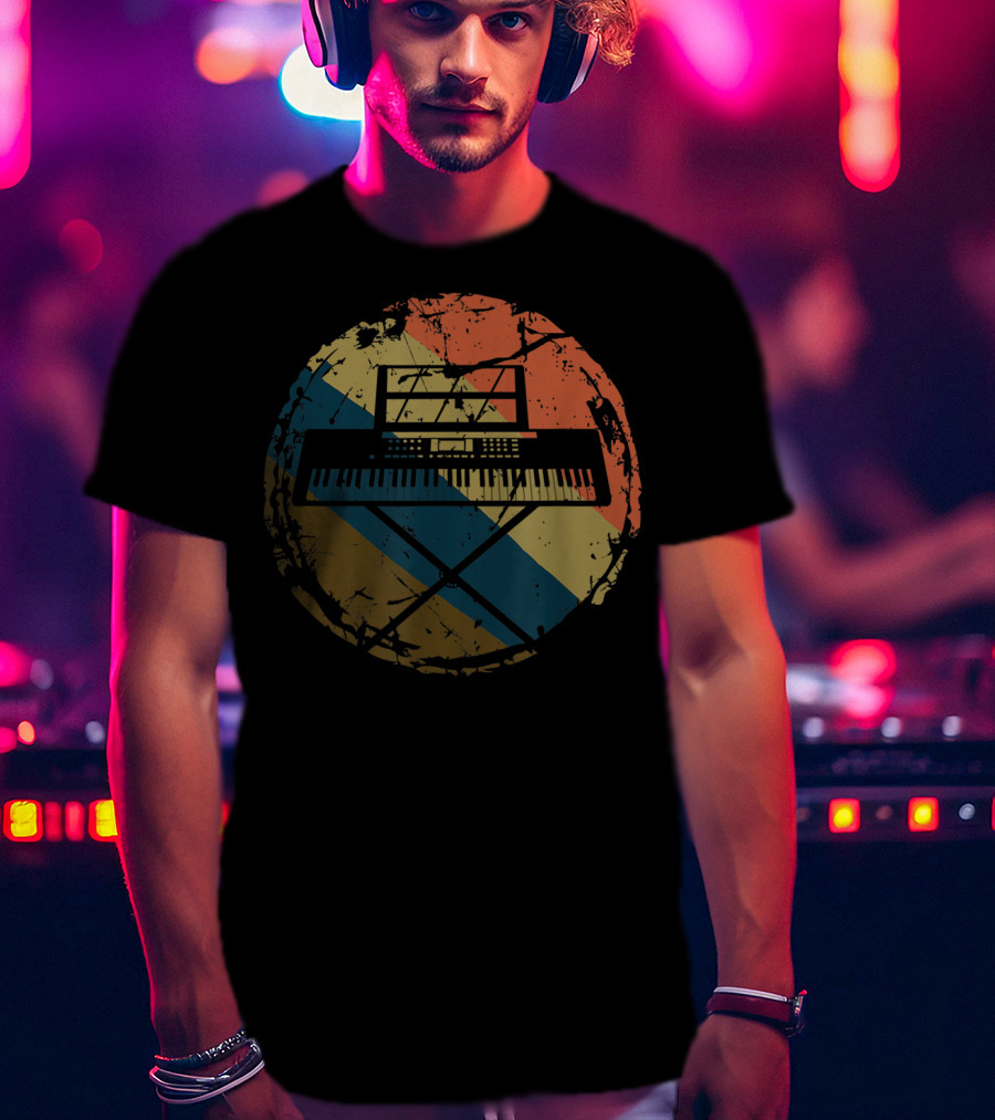 Retro Vintage Keyboard Piano Player Music Pianist Circle T-Shirt