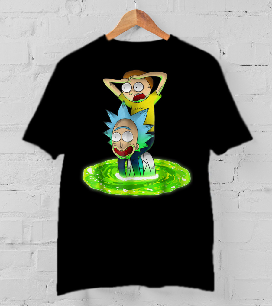 Rick And Morty Emerging From Green Portal Adventure T-Shirt