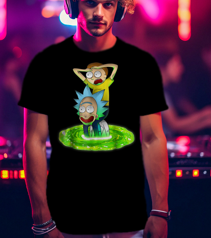 Rick And Morty Emerging From Green Portal Adventure T-Shirt