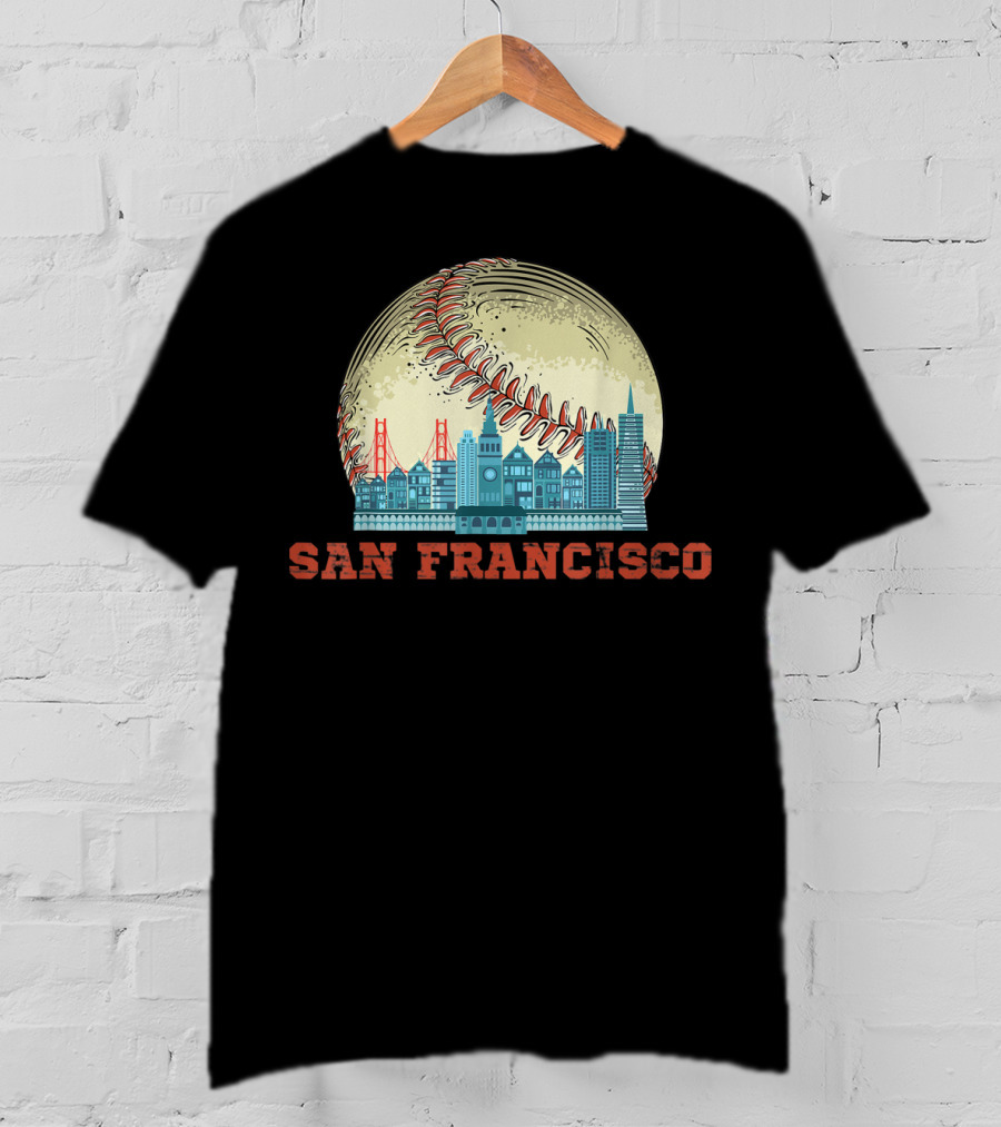 San Francisco Downtown Skyline Bay Area Baseball T-Shirt
