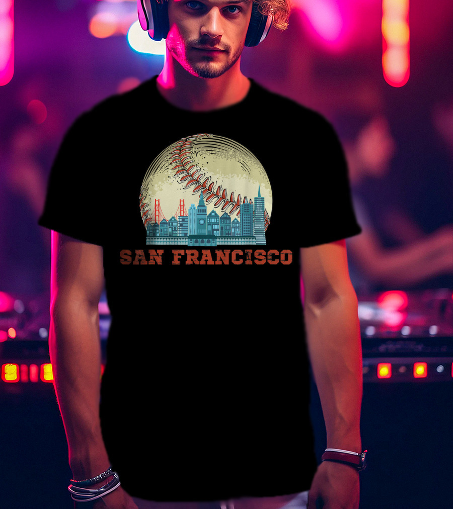 San Francisco Downtown Skyline Bay Area Baseball T-Shirt