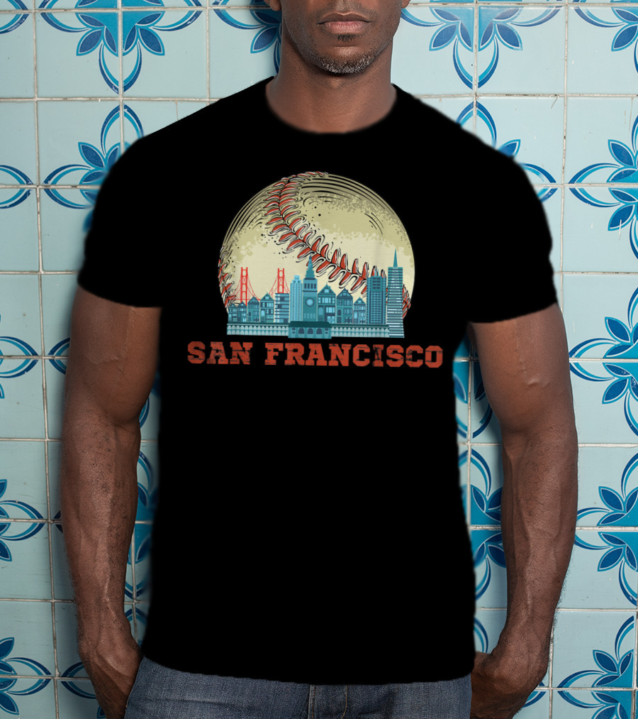 San Francisco Downtown Skyline Bay Area Baseball T-Shirt