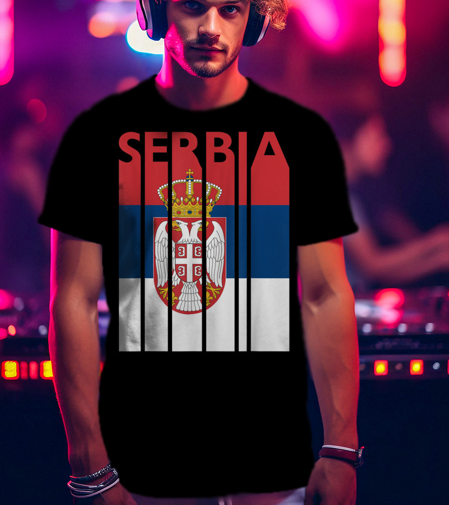 Serbia Vintage Flag Serbian Coat Of Arms T-Shirt