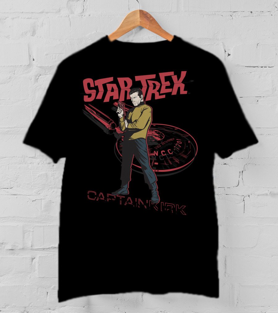 Star Trek Original Series Captain Kirk With Phaser And USS Enterprise NCC-1701 T-Shirt